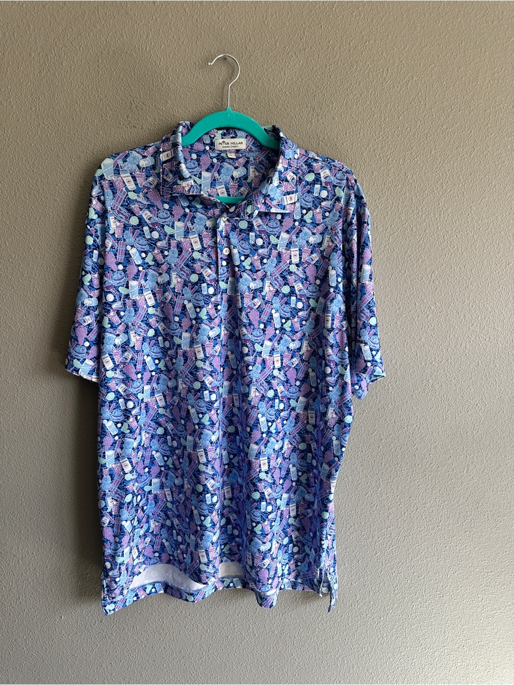 Peter Millar Men's Blue & Purple Crown Graphic Summer Comfort Polo Large
